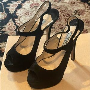 Prada Black Suede Platform Peep Toe size 36.5 Shoes
